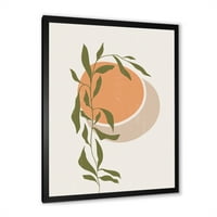 DesignArt 'Sažetak narančastog mjeseca i sunca s tropskim listom' Moderni uokvireni umjetnički tisak