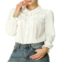Jedinstvene ponude ženskog peter pan ovratnika rufkirana prednja gumba dugih rukava dolje košulja
