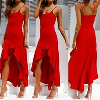 Haljine za žene Asimetrična ležerna jednobojna večernja haljina bez rukava s ramena ljetna haljina u crvenoj boji