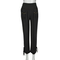 Ženske hlače Prodajne trendove Žene Čvrsti gumbi pamuk i lane casual labave hlače široke noge Crne xxxxxl P15857
