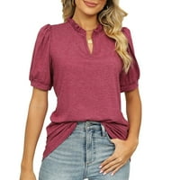 Inleife majice za žene za čišćenje ženskih ljetnih boja majice s V-izrezom naborani labavi kratki rukav vrh kratkih