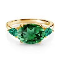 Kralj dragulja 5. Okrugli zeleni Nano smaragdni srebrni prsten obložen žutim zlatom od 18k