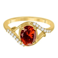 Mauli dragulji prstenovi za žene 1. Karat dijamant i ovalni oblik granata prstena od 10k žuto zlato