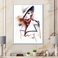 DesignArt 'Modni portret žene koja nosi šešir' Moderno uokvireno platno zidne umjetničke tiska