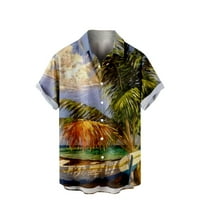 Muške ljetne bluze od poliestera s ovratnikom i džepom, s printom, Havaji, narančasta