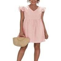 Avamo dame kratke haljine v Neck Summer Beach Sundress polka dot mini haljina Žene udobno putovanje ružičasta