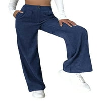 Amiliee Womens Corduroy hlače vintage elastične gumbe visokog struka palazo hlače