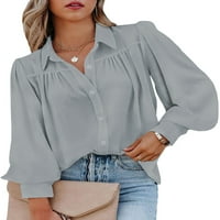 Ženske gumbe dolje košulje ležerne bluze dugih rukava Čvrsta boja V vrata majica