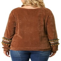 Jedinstvene ponude ženskog plus boho dugih rukava gornji okrugli vrat zimska bluza