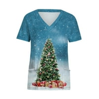 TejioJio Clearment Žene kratke rukave s V-izrezom Uniforme božićno drvce tiskane džepove bluza Bluza
