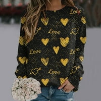 FSQJGQ ženske kapuljače za posade Valentinovo za print za srce Tweatheirt casual labav pulover dugih rukava tinejdžeri