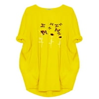 Žene previsirane suncokretove leptir tisak košulja s pola rukave košulja okrugli vrat vrećica ležerna mini haljina