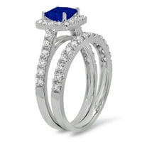 2-karatni dijamantni dijamant imitacija plavog safira od bijelog zlata od 18 karata s naglascima, vjenčani set