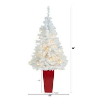 4,5ft. Bijelo umjetno božićno drvce s jasnim LED svjetlima u crvenom sadnicu