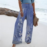 Ženske boho hlače s cvjetnim printom hlače za plažu Ležerne lepršave široke rastezljive hlače visokog struka s