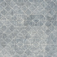 Apstraktni vuneni tepih s geometrijskim uzorkom u donjem rublju, plavi, 6' 9'