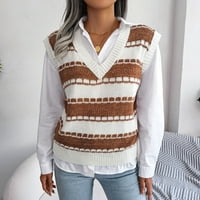 Riforla ženski džemper prsluk casual slatka houndstooth v vrat modna grafička majica udobna bez jeseni tunika