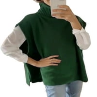 Ženski Vintage pleteni džemper bez rukava, prsluk širokog kroja s imitacijom vrata, ležerna majica kratkih rukava