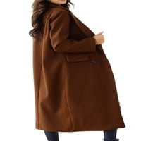 Ženska jednobojna jakna s ovratnikom i reverom, kaput od rova do teleta, jesenska vunena jednobojna gornja odjeća