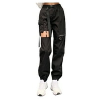 Simu ženske ležerne labave hlače udobne dame šuplje punk -odjeća za radnu odjeću Visoki struk s patentnim zatvaračem