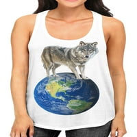 Junior's Wolf Top of the World Tee b Ply White Racerback Tank Top X-Lastge