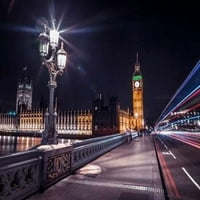 Vestminster most na rijeci Temzi s prugastim lampionima, London, UK ispis plakata Assafa Franka