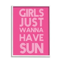 Stupell Industries Girls želi imati sunce ružičaste retro ljetne grafičke umjetnosti bijela uokvirena umjetnička