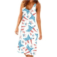Ljetne haljine za žene, ležerna haljina s naramenicama s printom američke zastave, sarafani na plaži bez rukava