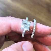 Kvadratni srebrni prsten s kubičnim cirkonijem i rhinestonesom vjenčani prsten s punim dijamantom cirkonijev prsten-pasijans