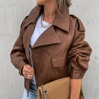 Ženski kaputi ležerna čvrsta boja kožna jakna s dugim rukavima kaput žensko vanjsko odjeće šik