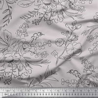 Siva pamučna Poplin Tkanina s cvjetnim akvarelnim dekorom, tkanina s printom širine inča