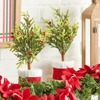 Svečano mini božićno drvce s crvenim bobicama, visoko 12 inča, set od 2