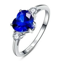 Ženski prsten od plavog safira od srebra u obliku srca, veličine 5-10