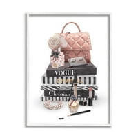 Stupell Industries Fashion Bookscack Torbe Parfem Pink Glam Design Grafička umjetnost bijela uokvirena umjetnička