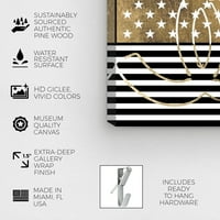 Wynwood Studio Americana i Patriotic Wall Art Canvas ispisuje američke zastave Sjedinjene Države - ​​zlato, crno