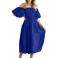 Meuva ženske ljetne ležerne haljine solidne boje kvadratni vrat kratki rukav kratak rukav ležerna haljina na plaži