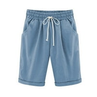 Ženske kratke hlače Plus size ženske ljetne jednobojne Pamučne i lanene hlače Plus Size Ležerne hlače u svijetloplavoj