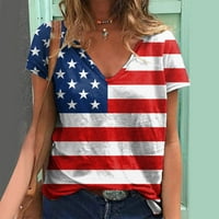 Majice s printom Dan neovisnosti, ženske Ležerne ljetne majice s izrezom u obliku slova u, američke majice kratkih