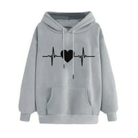 Hoodies za žene, Trendi hoodies s kapuljačom, bluze s dugim rukavima, puloveri s uzorkom elektrokardiograma, džepni