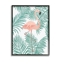 Stupell Flamingo smješten tropski lišće pejzažno slikanje crne uokvirene umjetničke print zidne umjetnosti