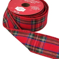 Traka za omatanje poklona od tkanine s žičanim rubom tradicionalna crvena i plava karirana vrpca od 1 inča