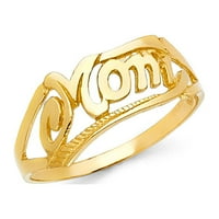 14k čvrsti prsten za mamu od žutog zlata, poklon prsten za Majčin dan, polirana završna obrada, autentična veličina