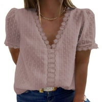 Ženske ljetne čipkaste majice s izrezom u obliku slova u, heklane casual bluze s kratkim rukavima, košulje