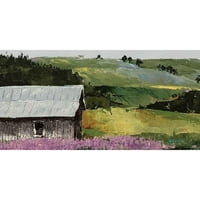 Casson, Marie Elaine Black uokvirena suvremena muzejska umjetnička gravura pod nazivom krajolik cvjetnog polja