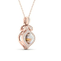 Imperijalni dragulj 10K ružičasti zlatni srebrni ovalni rez stvoren je Opal stvoren bijeli safirski halo ogrlica