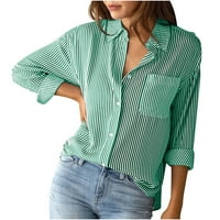 Popust ženske košulje s dugim rukavima V-izrez za salon za okretni kolač gumb za ispis bluze majice, zelena