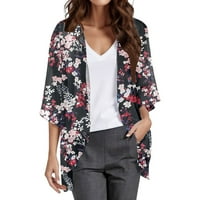 Ženski kardigans Drveni casual cvjetni print puff rukav šifon labavi prekrivač bluza jakne jakne