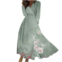 Jesenske haljine Za Žene, Ležerne Vintage cvjetne haljine s izrezom u obliku slova A i dugim rukavima, lepršava