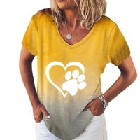 Ženski vrhovi s izrezom u obliku slova u, modna majica s gradijentnim printom s kratkim rukavima u obliku slova
