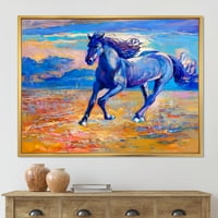 DesignArt 'Sažetak plavog konja Galoping nad prerijom' Farmhouse uokvirena platna zidna umjetnička tiska